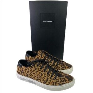 Saint Laurent Men’s Malibu Leopard Low Top Sneaker Shoes Size 8 $525